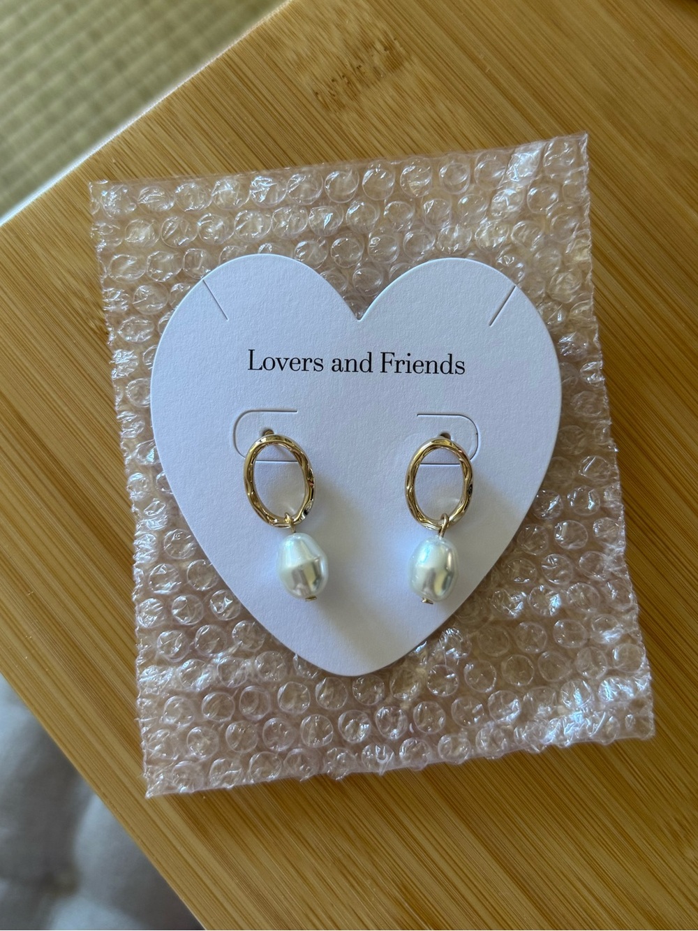 Revolve Lovers + Friends Gold Hoop Earrings with White Pearl Drops